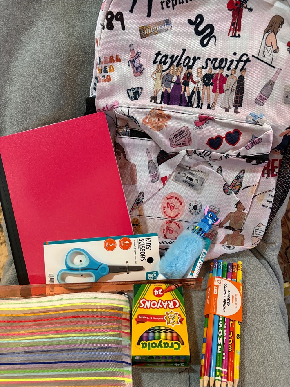 Taylor Swift Pink Illustrated Kids Backpack with School Supplies